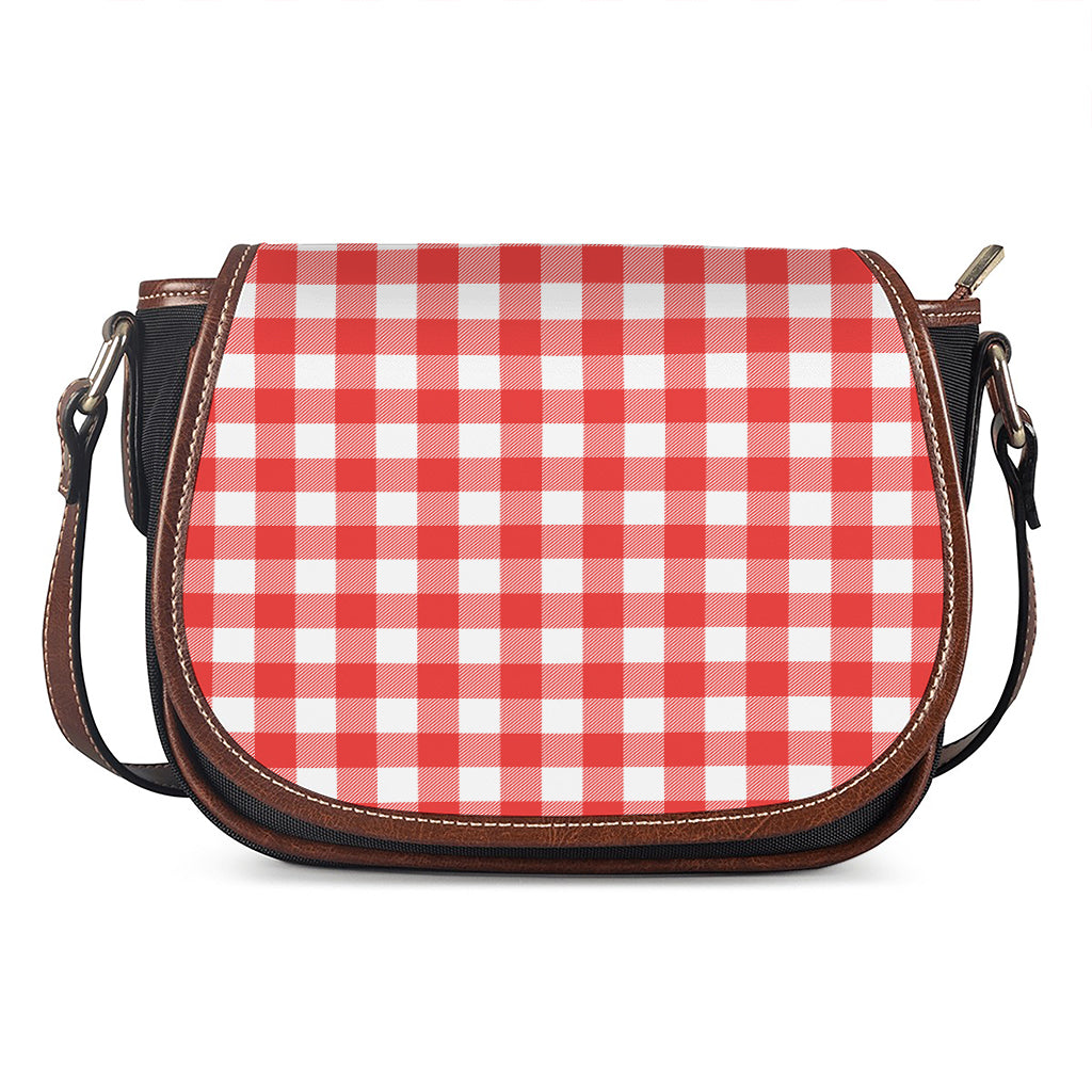 Red And White Buffalo Check Print Saddle Bag