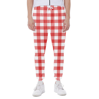 Red And White Buffalo Check Print Scuba Joggers