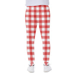 Red And White Buffalo Check Print Scuba Joggers