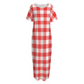 Red And White Buffalo Check Print Short Sleeve Long Nightdress