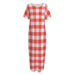 Red And White Buffalo Check Print Short Sleeve Long Nightdress