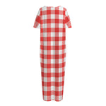Red And White Buffalo Check Print Short Sleeve Long Nightdress