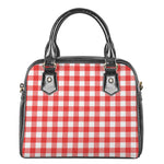 Red And White Buffalo Check Print Shoulder Handbag