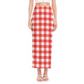 Red And White Buffalo Check Print Side Slit Maxi Skirt
