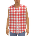 Red And White Buffalo Check Print Sleeveless Baseball Jersey