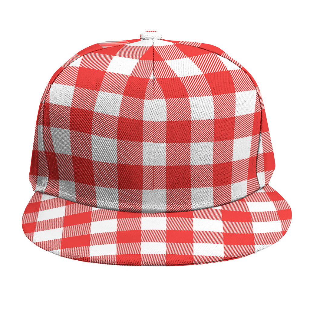 Red And White Buffalo Check Print Snapback Cap