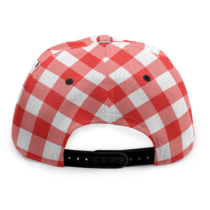 Red And White Buffalo Check Print Snapback Cap