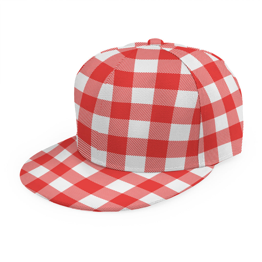 Red And White Buffalo Check Print Snapback Cap