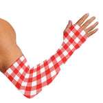 Red And White Buffalo Check Print Sun Protection Arm Sleeves