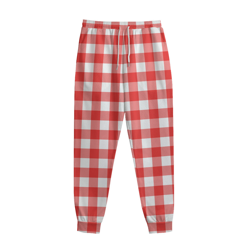 Red And White Buffalo Check Print Sweatpants