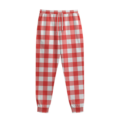 Red And White Buffalo Check Print Sweatpants
