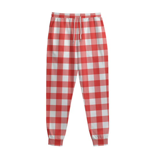 Red And White Buffalo Check Print Sweatpants