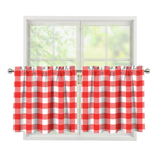 Red And White Buffalo Check Print Tier Curtains