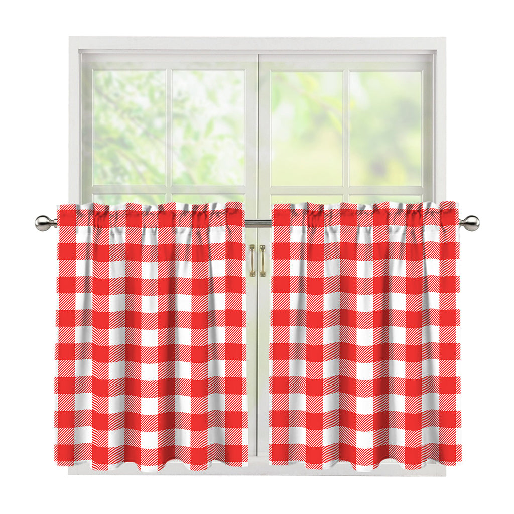 Red And White Buffalo Check Print Tier Curtains