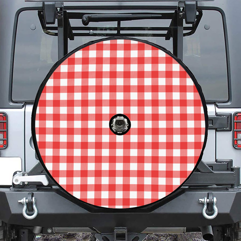 Red And White Buffalo Check Print Tire Cover With Camera Hole