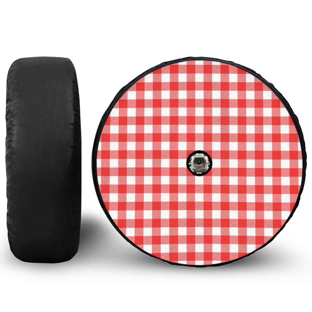 Red And White Buffalo Check Print Tire Cover With Camera Hole