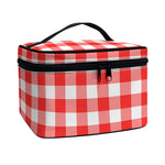 Red And White Buffalo Check Print Travel Makeup Bag
