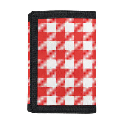 Red And White Buffalo Check Print Trifold Wallet