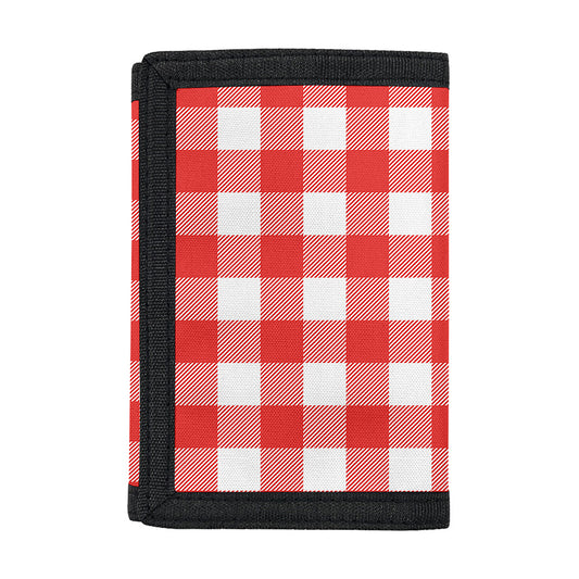 Red And White Buffalo Check Print Trifold Wallet