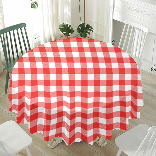 Red And White Buffalo Check Print Waterproof Round Tablecloth