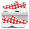 Red And White Buffalo Check Print White Chunky Shoes