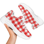 Red And White Buffalo Check Print White Chunky Shoes