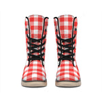Red And White Buffalo Check Print Winter Boots