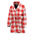 Red And White Buffalo Check Print Women's Bathrobe