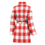 Red And White Buffalo Check Print Women's Bathrobe