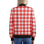 Red And White Buffalo Check Print Women's Bomber Jacket