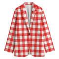 Red And White Buffalo Check Print Women's Cotton Blazer