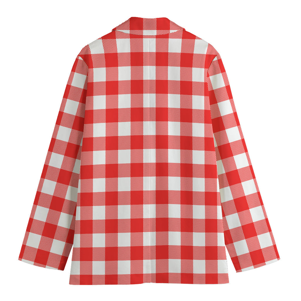 Red And White Buffalo Check Print Women's Cotton Blazer