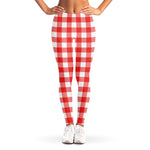 Red And White Buffalo Check Print Women's Leggings
