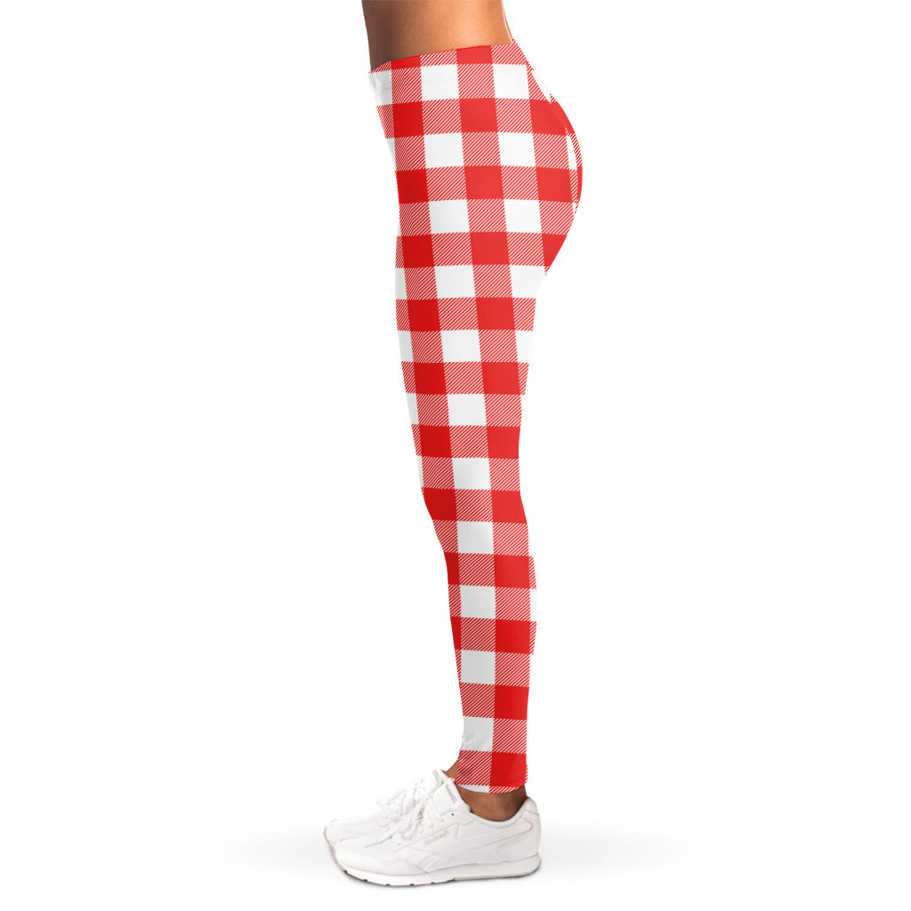 Red And White Buffalo Check Print Women's Leggings