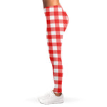Red And White Buffalo Check Print Women's Leggings