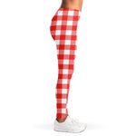 Red And White Buffalo Check Print Women's Leggings