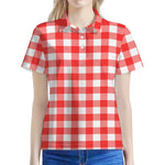 Red And White Buffalo Check Print Women's Polo Shirt