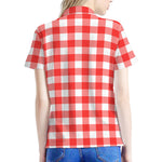 Red And White Buffalo Check Print Women's Polo Shirt