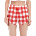 Red And White Buffalo Check Print Women's Split Running Shorts
