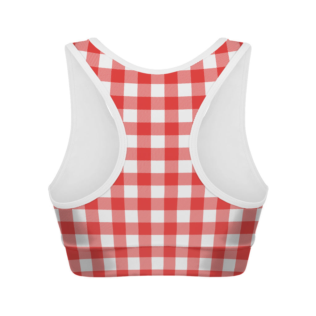 Red And White Buffalo Check Print Women's Sports Bra
