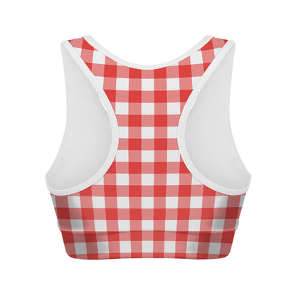 Red And White Buffalo Check Print Women's Sports Bra