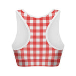Red And White Buffalo Check Print Women's Sports Bra