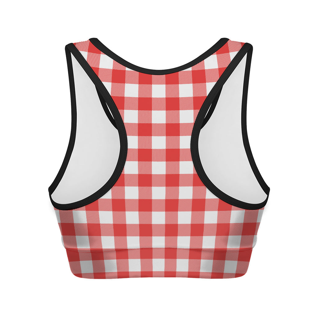 Red And White Buffalo Check Print Women's Sports Bra