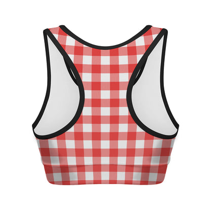 Red And White Buffalo Check Print Women's Sports Bra