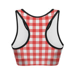 Red And White Buffalo Check Print Women's Sports Bra