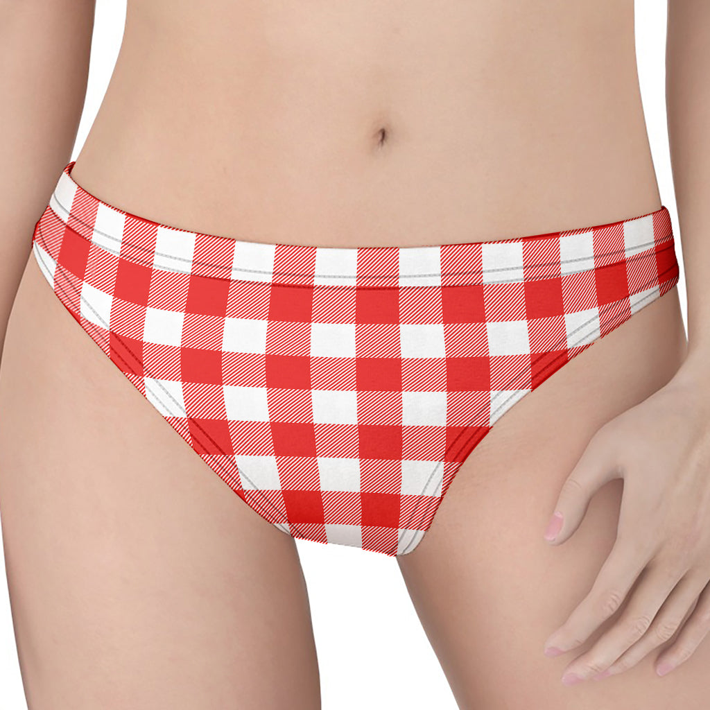 Red And White Buffalo Check Print Women's Thong