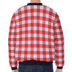 Red And White Buffalo Check Print Zip Sleeve Bomber Jacket