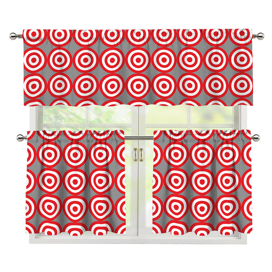 Red And White Bullseye Target Print 3 Piece Kitchen Curtains