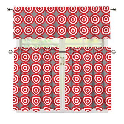 Red And White Bullseye Target Print 3 Piece Kitchen Curtains