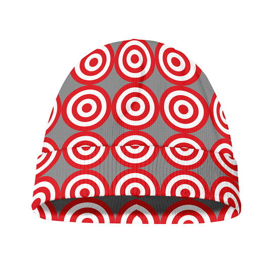 Red And White Bullseye Target Print Beanie